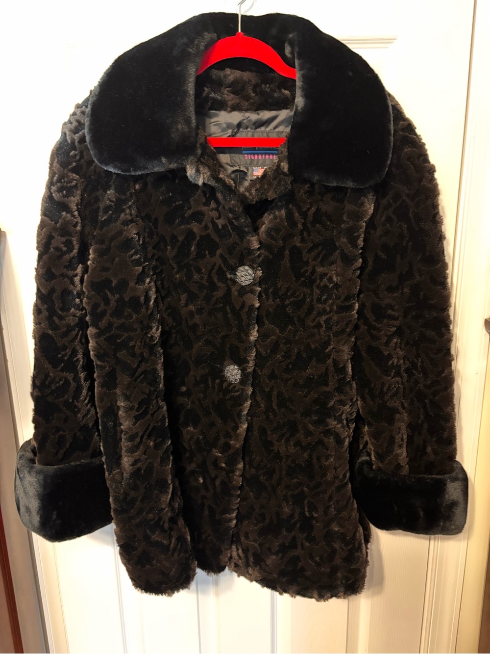 Signature Black Plush Faux Fur Teddy Coat